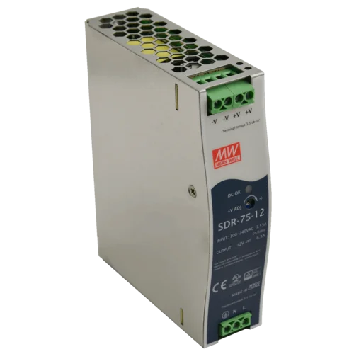 SDR-75-12 Мощный блок питания на DIN-рейку, 12В, 6,3А, 75Вт Mean Well SDR-75-12 Мощный блок питания на DIN-рейку, 12В, 6,3А, 75Вт Mean Well